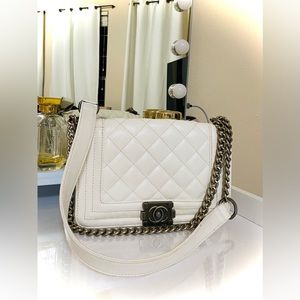 Chanel White Quilted Boy Bag